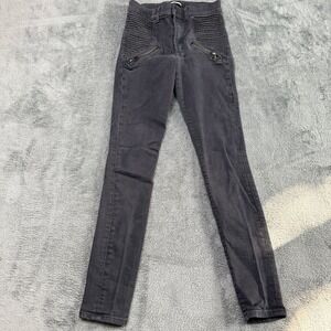 Express Moto Skinny Mid‎ Rise Gray Black Zipper Pocket Jeans
